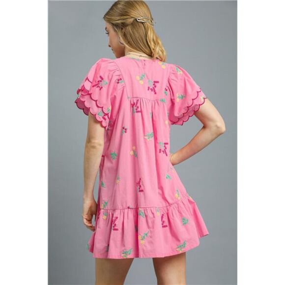 Umgee Floral Embroidered Short Sleeve Mini Dress - Picture 3 of 3